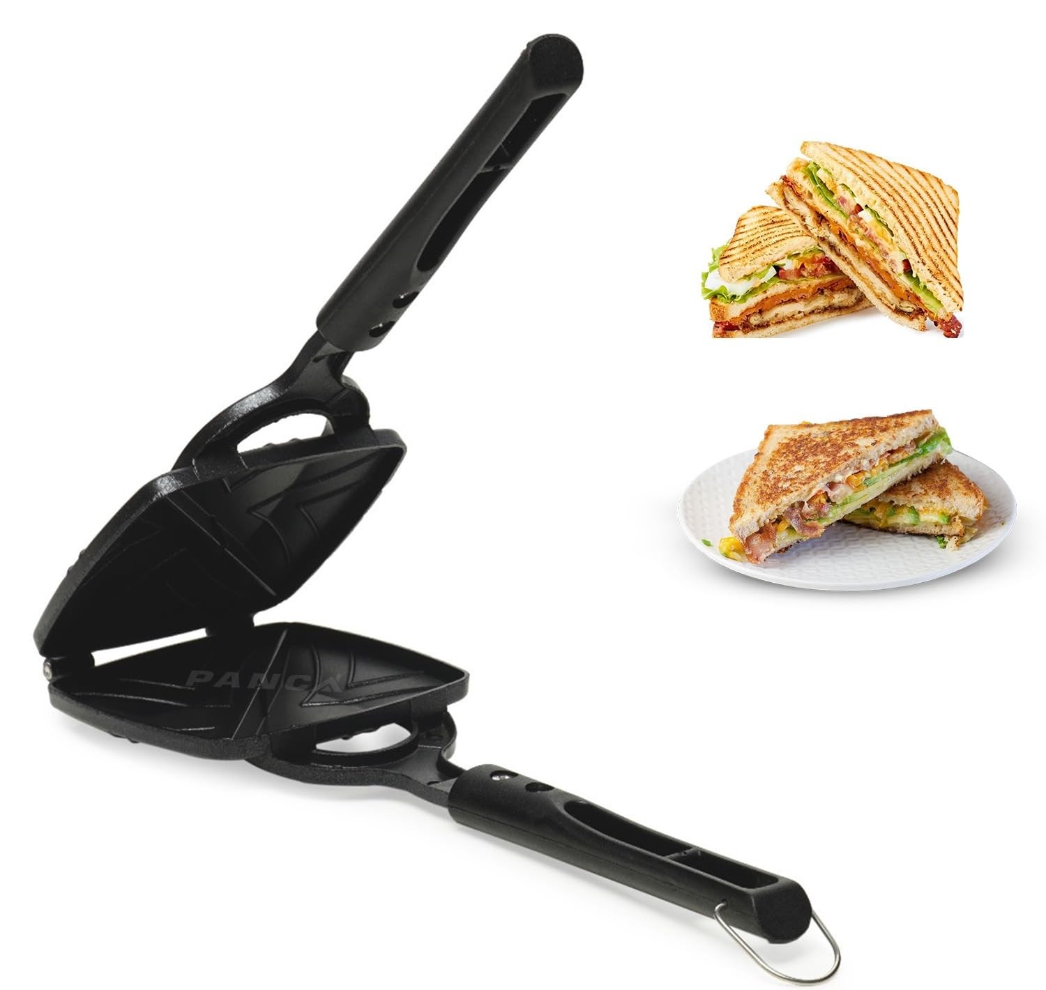 PANCA Non-stick Jumbo Grill Gas Toaster Premium Big Bread Sandwich Maker Griller with Bakelite Handles, Gas Stove (Aluminium, Black)