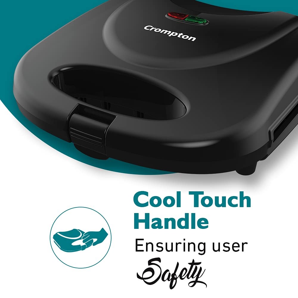 Crompton Instaserve Toast 800 Watts Sandwichmaker with Powerful Heating element (Black), Small