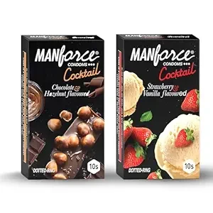 Manforce Cocktail Combo Pack - Strawberry & Vanilla and Chocolate & Hazelnut Extra Dotted Condoms | 20 pcs | India’s No. 1* Condom Brand for Safe Sex