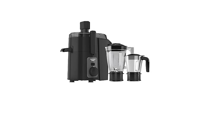 Havells Hexo 950 watts 2 Jar Juicer Mixer Grinder I Double Ball Bearing Copper Motor I 22000 RPM I 100 Minutes Run Time I Metal Teeth Coupler & Jar Base IPolycarbonate Jar, Juice Spout