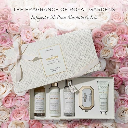 Kimirica The Royal Gulistan Luxury Gift Set for Women & Men| Pampering Kit for Anniversary, Birthdays & All Special Occasions | Majestic fragrance of Rose | 5 Piece Gift Set | 100% Vegan