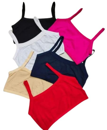 ZADKIEL Sports Bra for Girls (Pack of 6) Cotton Full Coverage Sports Beginners Gym Workout Slip Bra with Regular Activewear Trainiag Bra 11 to15 Years Free Size 28-32 Multicolor,