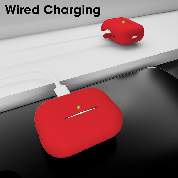 Sounce Soft Silicone Protective Case for Airpods pro 2 Case Cover with Antilost Lanyard, Full Protection Tough Shockproof Charging Case Compatible with Airpods pro 2 Gen-2 2022 with Carabiner - Red Vi