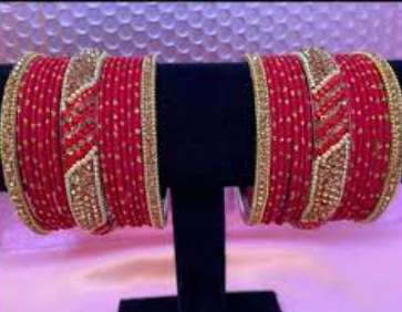 Traditional silver Plated Red colour stone craft Bangle set