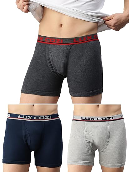 Lux Cozi Men's Multicolor Cotton Long Trunk (Pack of 3)