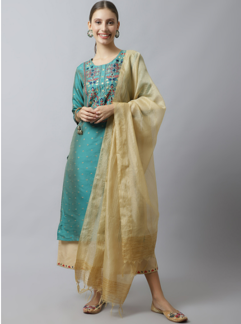 Peacock green kurta palazzo set with embroidery