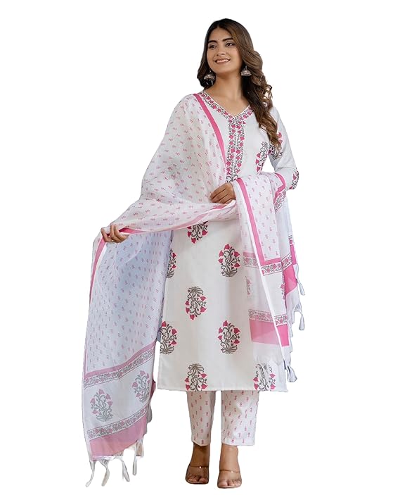 KLOSIA Women Block Printed Kurta pant set With Dupatta