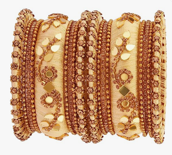 Handcrafted gold plated mirror Studded bangle set for women&girls