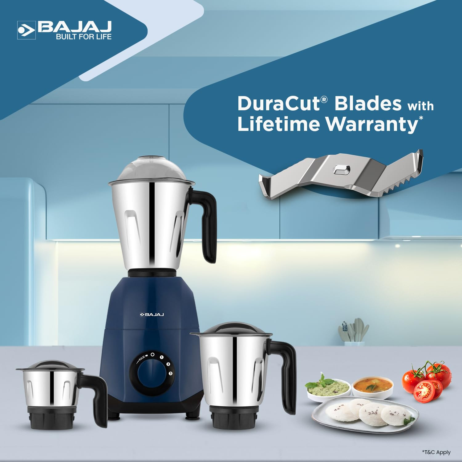 Bajaj Ninja Series Helios 4 Jar 750W Mixer Grinder | DuraCut Blades | Military Grade Jar | 2 Yrs Warranty 【Royal Blue】
