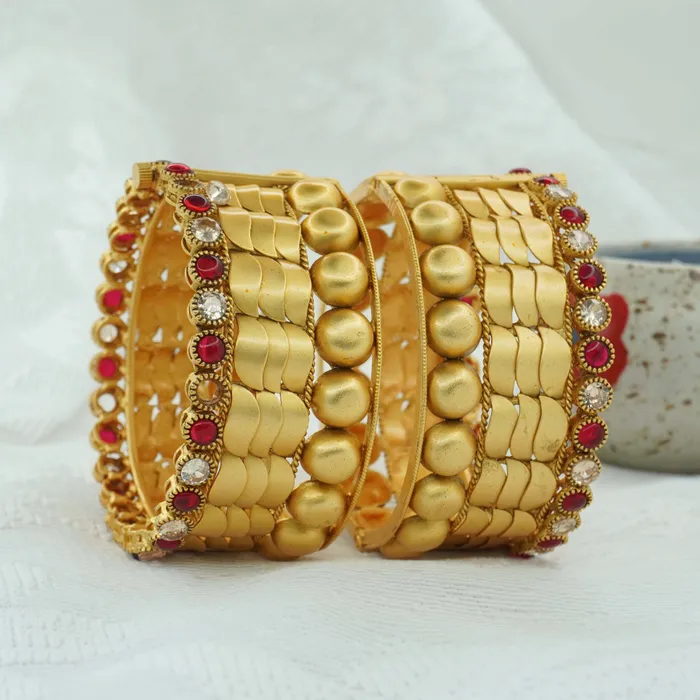 Modern Traditional Crafted Diamond beads gold plated bangle set