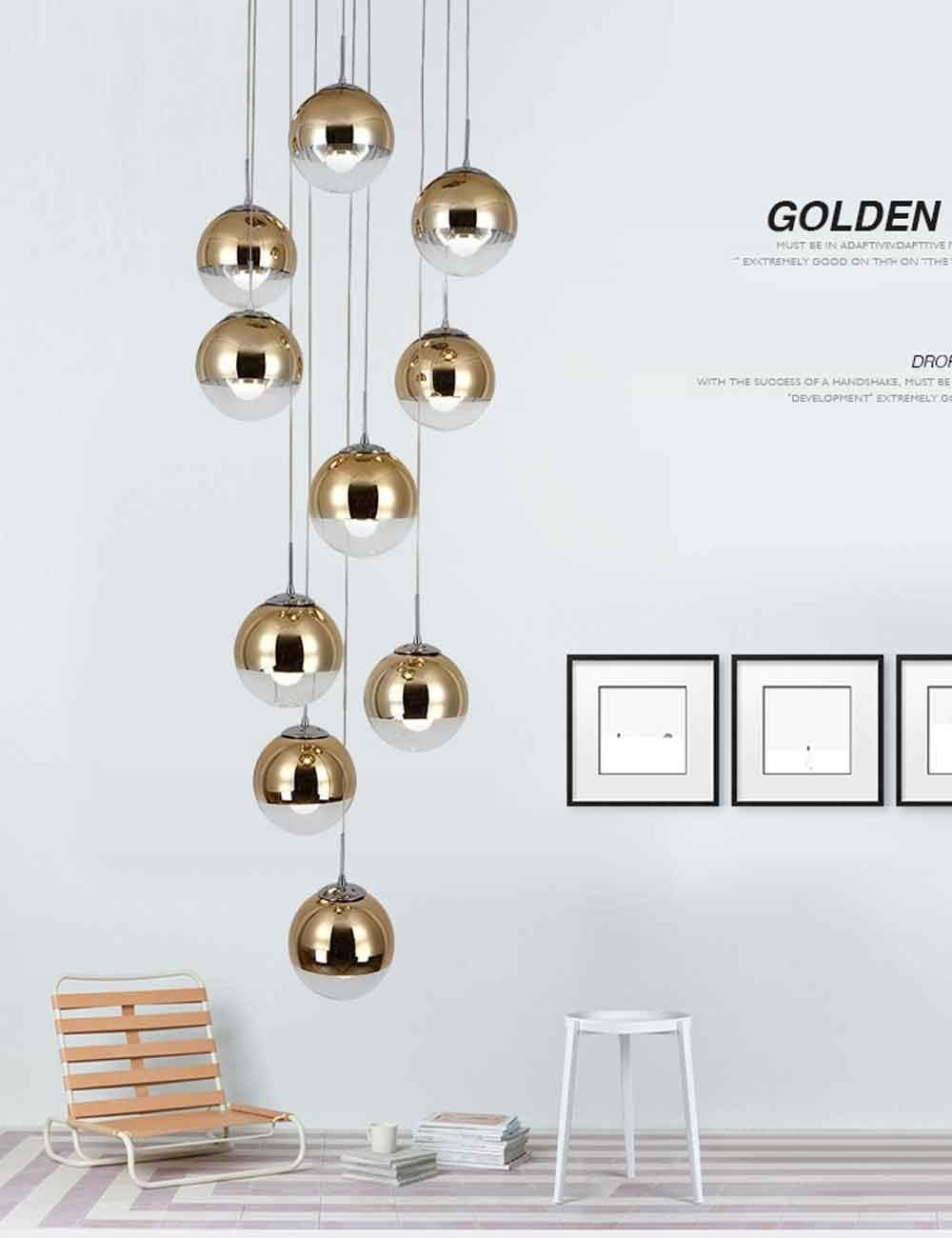 MLSHLF LAMP 10 Balls Spiral Staircase Chandelier Long Hanging Lights Creative Villa Hollow Living Room Modern Simple Duplex Staircase Long Chandelier 40 * 200cm ( Color:Gold)