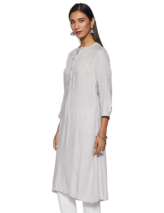 BIBA Womens Mandarin Collar Checked Kurta