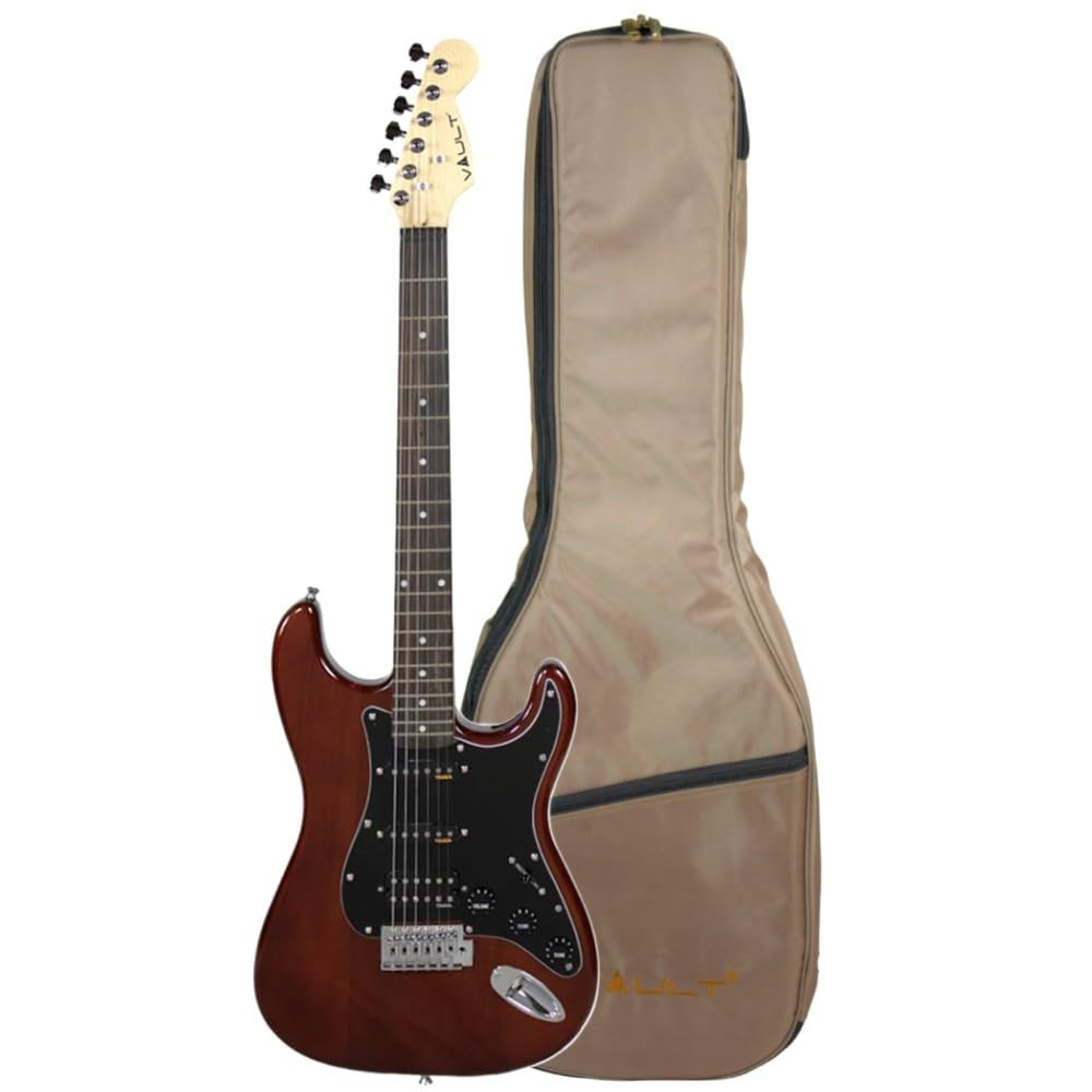 Vault Performer Pro ST 6 String Electric Guitar with Gigbag - High Gloss Mahogany