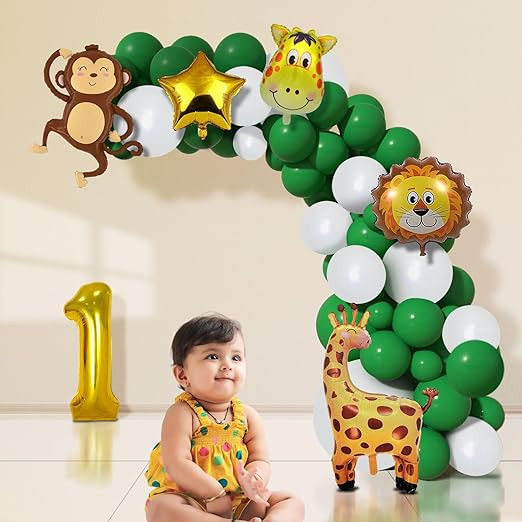 Party Propz Jungle Theme Birthday Decoration - 47pcs | Animals Safari Forest Foil Balloons | Jungle Theme 1st Birthday Decoration | Birthday Decoration Items For Boys, Girls