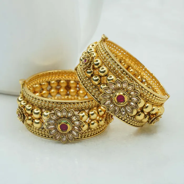 Traditional  Gold Plated Ruby Beads Bangle