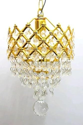 SHRI MAHAL ANTIQUES Round Crystal Chandelier Hanging Lamp (Gold.) (160mm) Pack of 1