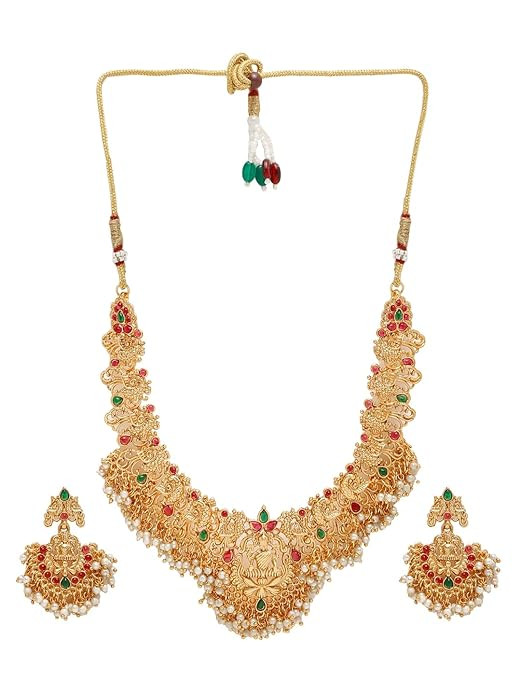 YouBella Jewellery set for women Gold Plated Temple Jewellery Set with Earrings for Girls and Women (Gold) (YBNK_50618)