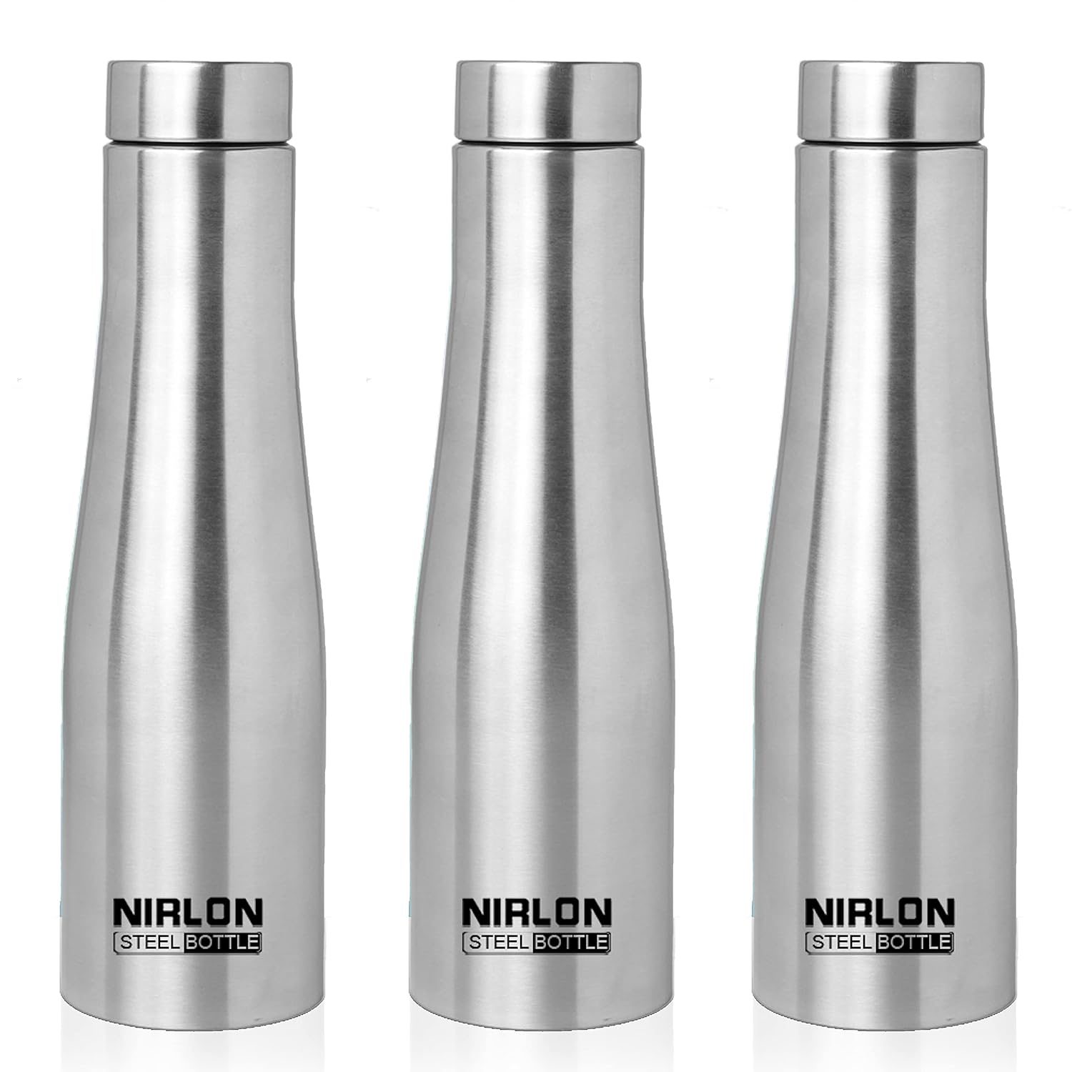 NIRLON TallBell Stainless Steel Single Wall Water Bottle/Fridge Refrigerator Bottle/ 100% Leak Proof/Office Bottle/School Bottle, 1000 ML, Set of 3