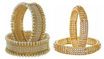 Beautiful and uniquely silver polished moti studded bangle set