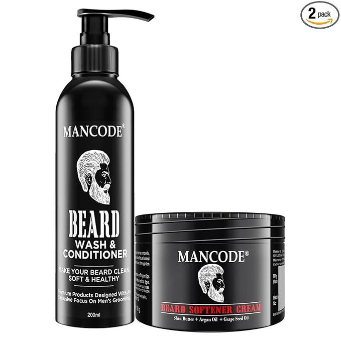 MAN CODE Beard Grooming Kit For Men|Beard Wash&Conditioner 200 Ml And Beard Softener Cream 100 Gm|Complete Beard&Mustache Care Kit Kit For Cleansing Conditioning&Styling Beard Combo Pack Of 2