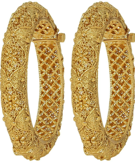 Handcrafted gold plated kundan Studded mina bangle set for women&girls