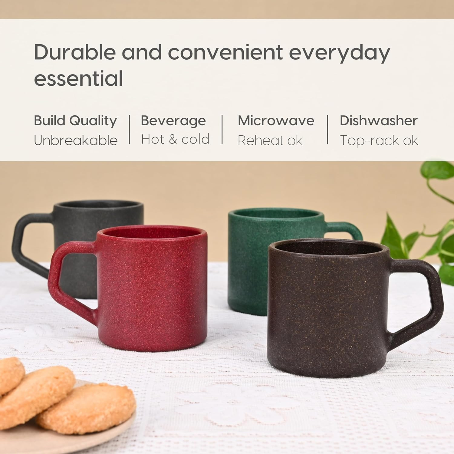 Eha Earth-Friendly Comfy Coffee Cup Set of 6 | 200 ml | Made with Rice Husk & Bamboo Fibers | Microwave Safe | for Hot & Cold Coffee Mug, Tea & Milk | Natural Matte Finish | Multicolor