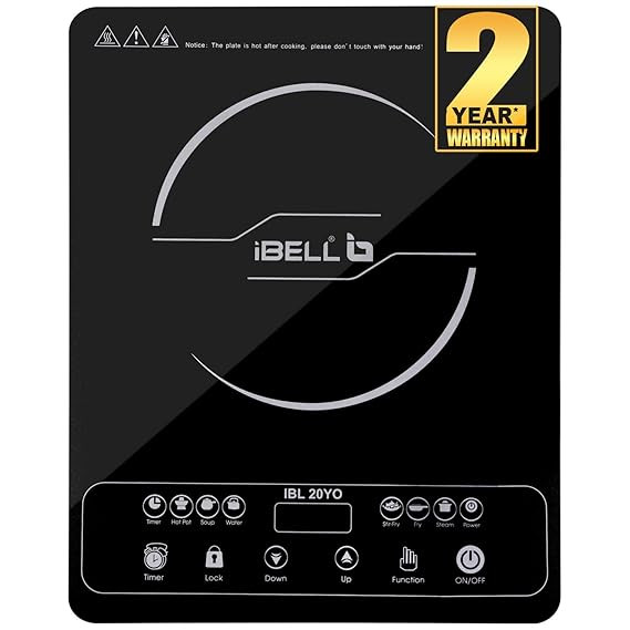 iBELL 20 YO Induction Cooktop 2000W with Full Touch Control, Auto Shut Off and over Heat Protection Black