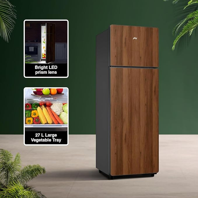 Godrej 244 L 2 Star Wood Finish, 30 Days Farm Freshness, Frost Free Inverter Double Door Refrigerator (2024 Model, RT EONVOGUE 280B RI WT WD, Walnut Wood)