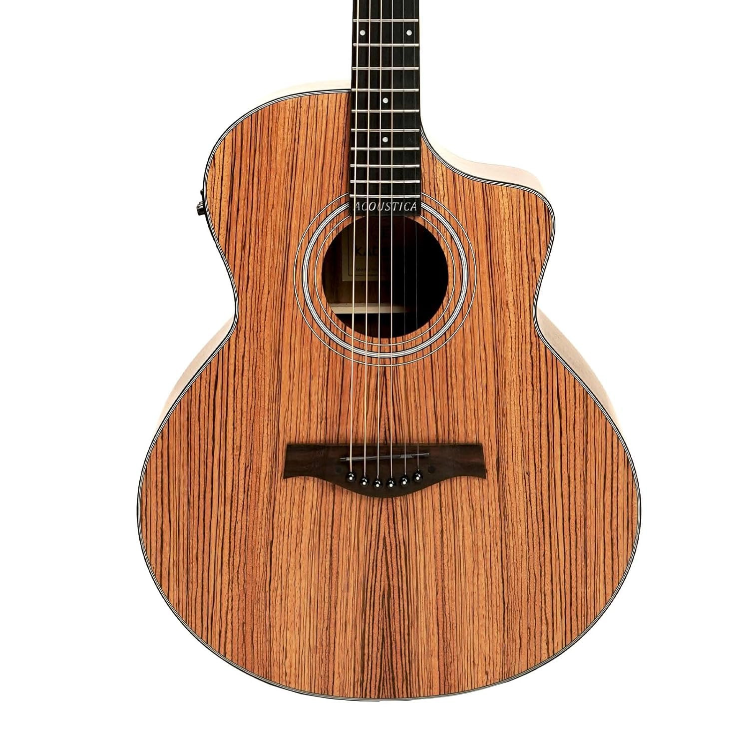 Kadence Guitar Acoustica Series (Grand Auditorium body) Semi Acoustic Zebra Wood Guitar with EQ, Padded bag and Learning Course - Light Brown (A05EQN)