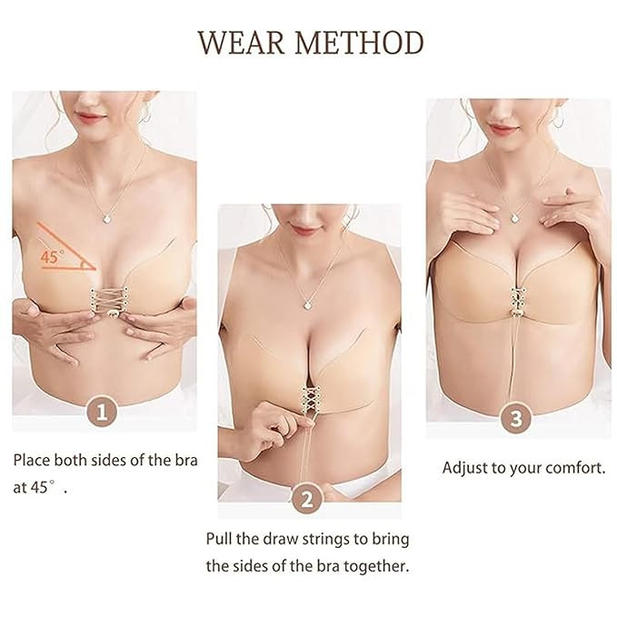 DClub Strapless Sticky Bra Invisible Backless Stick on Bra Push up Lift Bras for Women Dress Reusable Silicone Nipple Covers