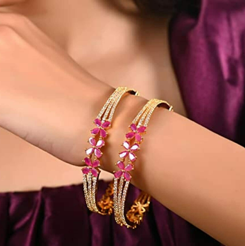 Beautiful rose Gold Plated stone Studded Bangles set