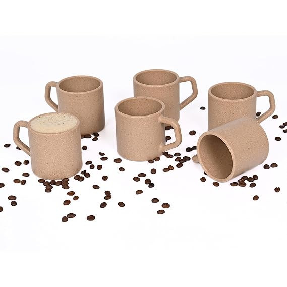 Eha Earth-Friendly Comfy Coffee Cup Set of 6 | 200 ml | Made with Rice Husk & Bamboo Fibers | Microwave Safe | for Hot & Cold Coffee Mug, Tea & Milk | Natural Matte Finish | Multicolor