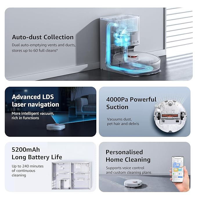 Xiaomi Robot Vacuum Cleaner X10|Auto Cleaning with 60 Days Hands Free Cleaning|Powerful Suction|Advanced Laser sensors|240 min Run Time|Vacuum & Mopping|Free 1 Yr Warranty|2024 Launch