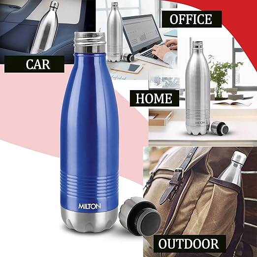 Milton Duo DLX 1000 Thermosteel 24 Hours Hot and Cold Water Bottle, 1 Piece, 1 Litre, Blue | Leak Proof | Office Bottle | Gym | Home | Kitchen | Hiking | Trekking | Travel Bottle