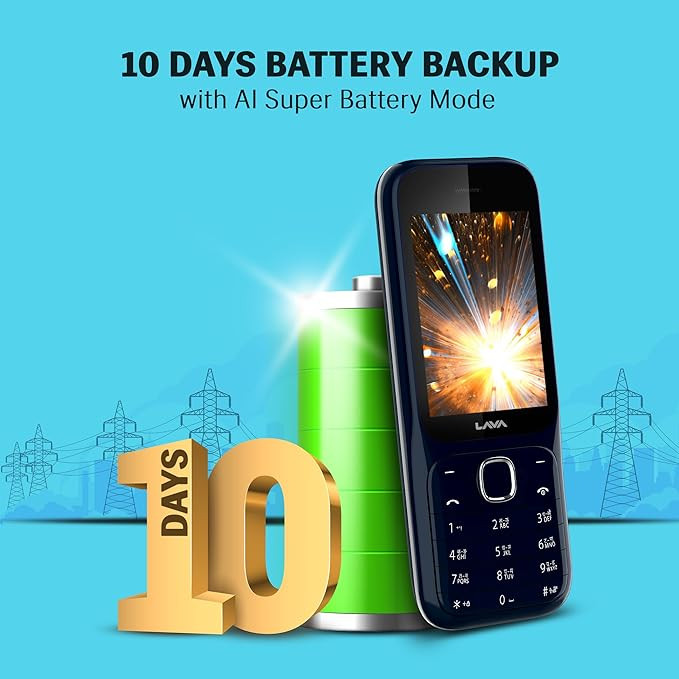 Lava Gem Power Dual Sim Keypad Phone (2.8" Display, Camera & Flash) | 2575mAh Smart AI Powerful Battery | Wireless FM & Recording | 7-Language Support| Stereo Speakers | Call Recording (Blue Chrome)