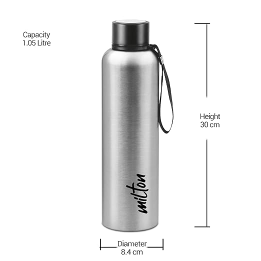 Milton Aura 1000 Thermosteel Bottle, 1.05 Litre, Silver | 24 Hours Hot and Cold | Easy to Carry | Rust & Leak Proof | Tea | Coffee | Office| Gym | Home | Kitchen | Hiking | Trekking | Travel Bottle