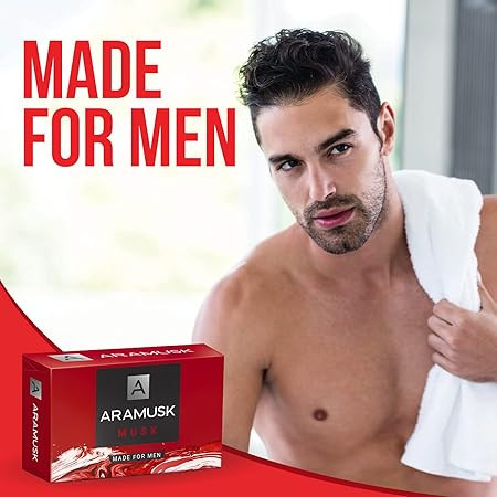 Aramusk Musk Soap for Men| Classic Musk Fragrance| Moisturising Bathing Soap Bar| Lasting Freshness & Nourishment| 125g (Pack of 8)
