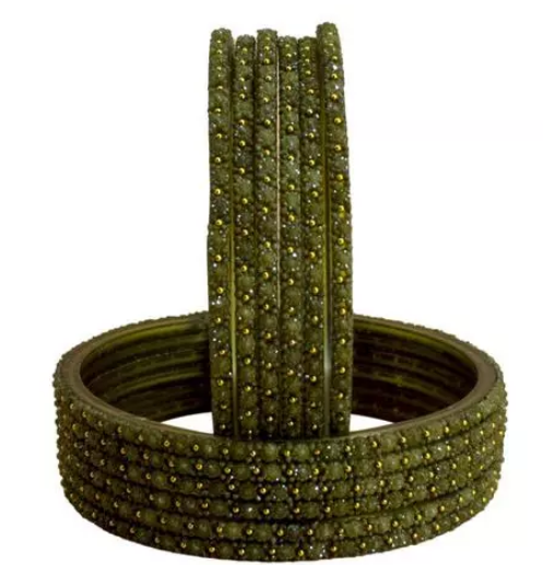 Handcrafted Mehendi polish with moti Studded  Bangles