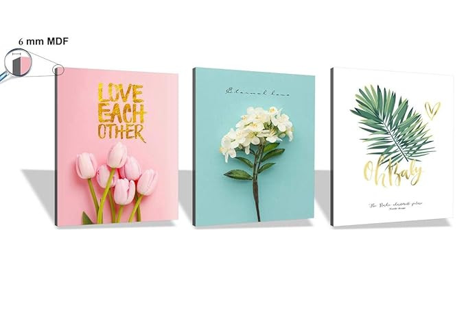 SAF paintings Set of 3 Love Flower Design UV Coated 6MM MDF Home Decorative Gift Item Painting 12 inch X 27 inch SANFC12218, Floral, Multicolour