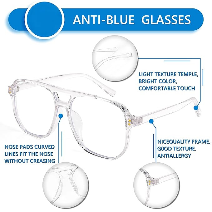 Karsaer Blue Light Blocking Glasses Fake Nerd Clear Square Computer Lightweight Pilot Glasses Frame Oversized E1062