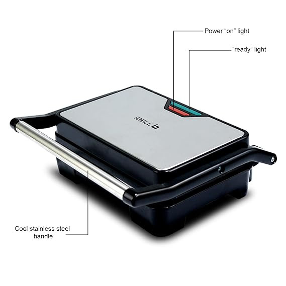 iBELL SM1515 Sandwich Maker with Floating Hinges, 1000Watt, Panini/Grill/Toast (Black)