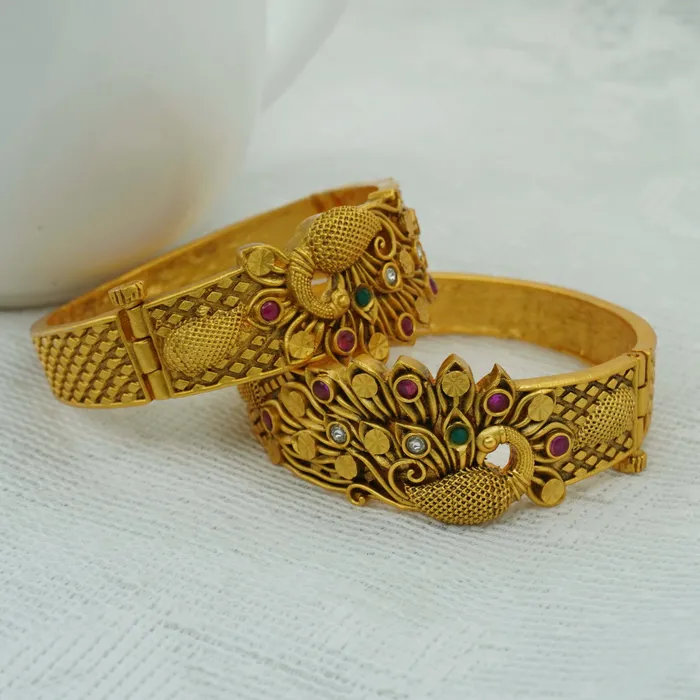 Traditional Peacock Design Gold Plated Stylish Bangle set