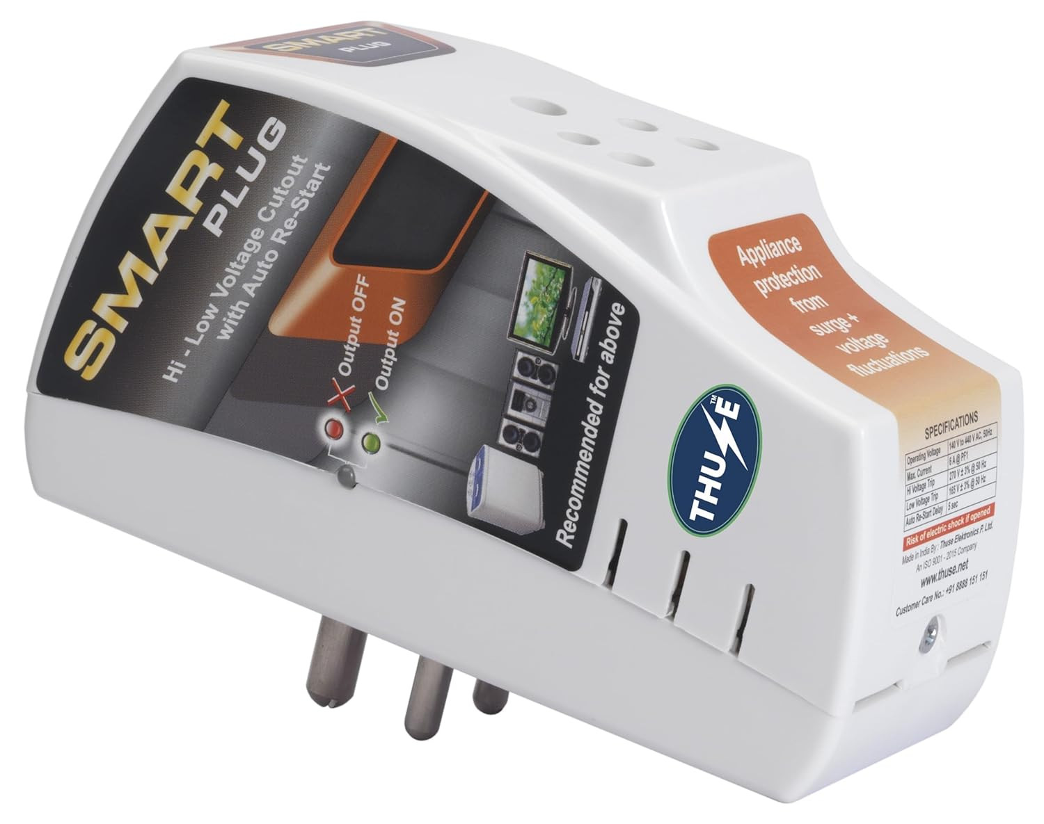 Smart Plug Fridge Protector 6A with Surge Protection upto 4000 Volts. White