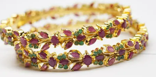 Handcrafted gold polish with stone Studded Bangles For Women