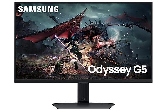 Samsung Odyssey G5 Gaming IPS Flat Monitor 80 cm (32") QHD (2,560 x 1,440), 180 Hz, 1ms(GTG), AMD FreeSync, DP, HDMI, Headphone Jack, Height Adjustable Stand, Tilt, Pivot, (LS32DG500EWXXL, Black)