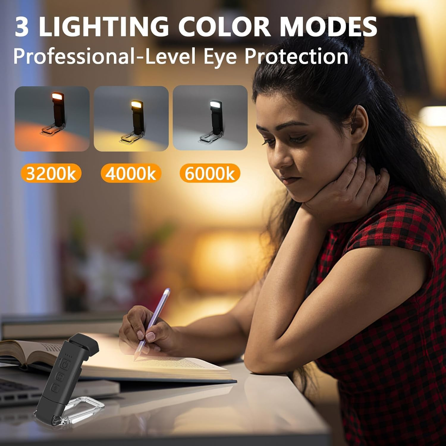 MOCA USB Rechargeable Book Light for Reading in Bed, Clip-on LED Bookmark Lamp with Memory Function, Reading Light with Timer, 3 Colours & 5 Brightness Levels, Book Lamp for Book Lovers, Kids