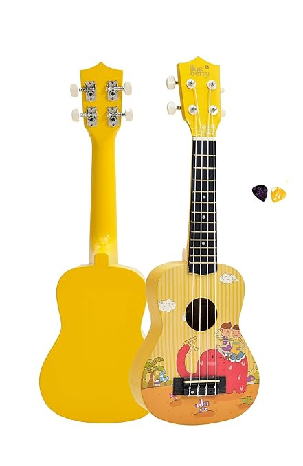 BLUEBERRY UK-42 Gajraj Soprano Ukulele Aquila String Body Sapele and Mahogany, Gloss Finish With Bag and 2 Picks - 21 Inch (Bright Yellow)