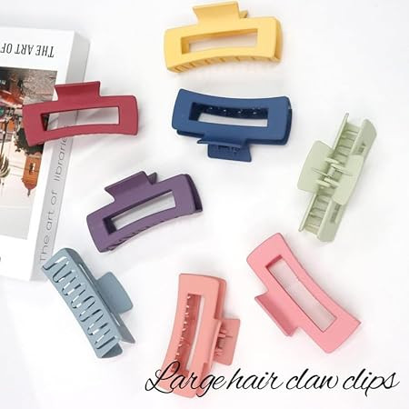 Elina 3 Pcs Large Hair Clutcher Clips Rectangle Claws For Thick Long, Jumbo Non-slip Tight Extra Strong Grip Matte Mix Color Big Medium Size Barrette For Women,Girls Accessories (Multi Colors) - 3 Pcs