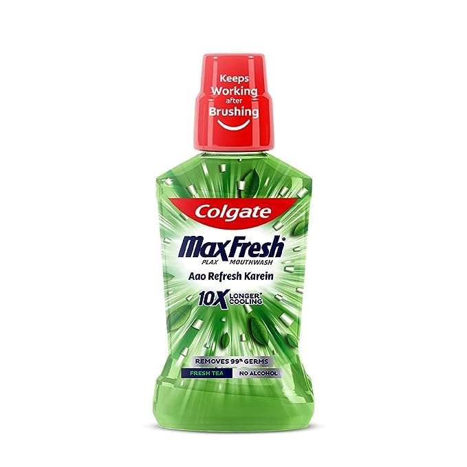 Colgate MaxFresh Plax Fresh Tea Mouthwash, 10x longer cooling, 0% Alcohol - Pack of 500 ml