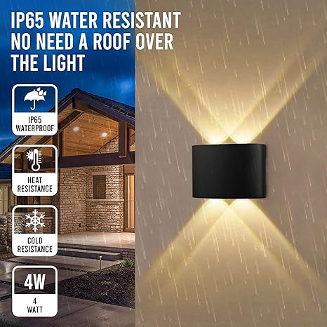 Gesto Wall Lights - 4W IP65 Waterproof Wall Lamp –2 Way Exterior Wall Light for Decoration| Up Down Light for Balcony | Outdoor Wall Lights for Elevation,Garden & Patio Lights -(Warm White)-Pack of 1